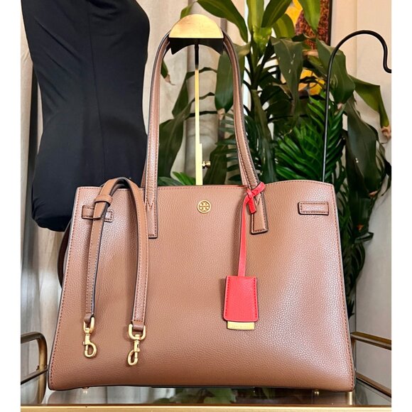 Tory Burch Brown Leather Large Walker Tote with Detachable Strap - Picture 2 of 13